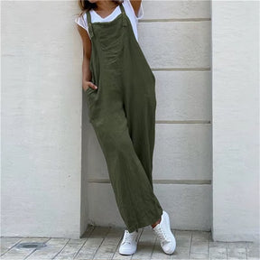 Summer Jumpsuit for Women Solid Color Jumpsuit Casual Long Pant Pockets Button Wide Leg Strap Jumpsuit Loose Rompers Overalls