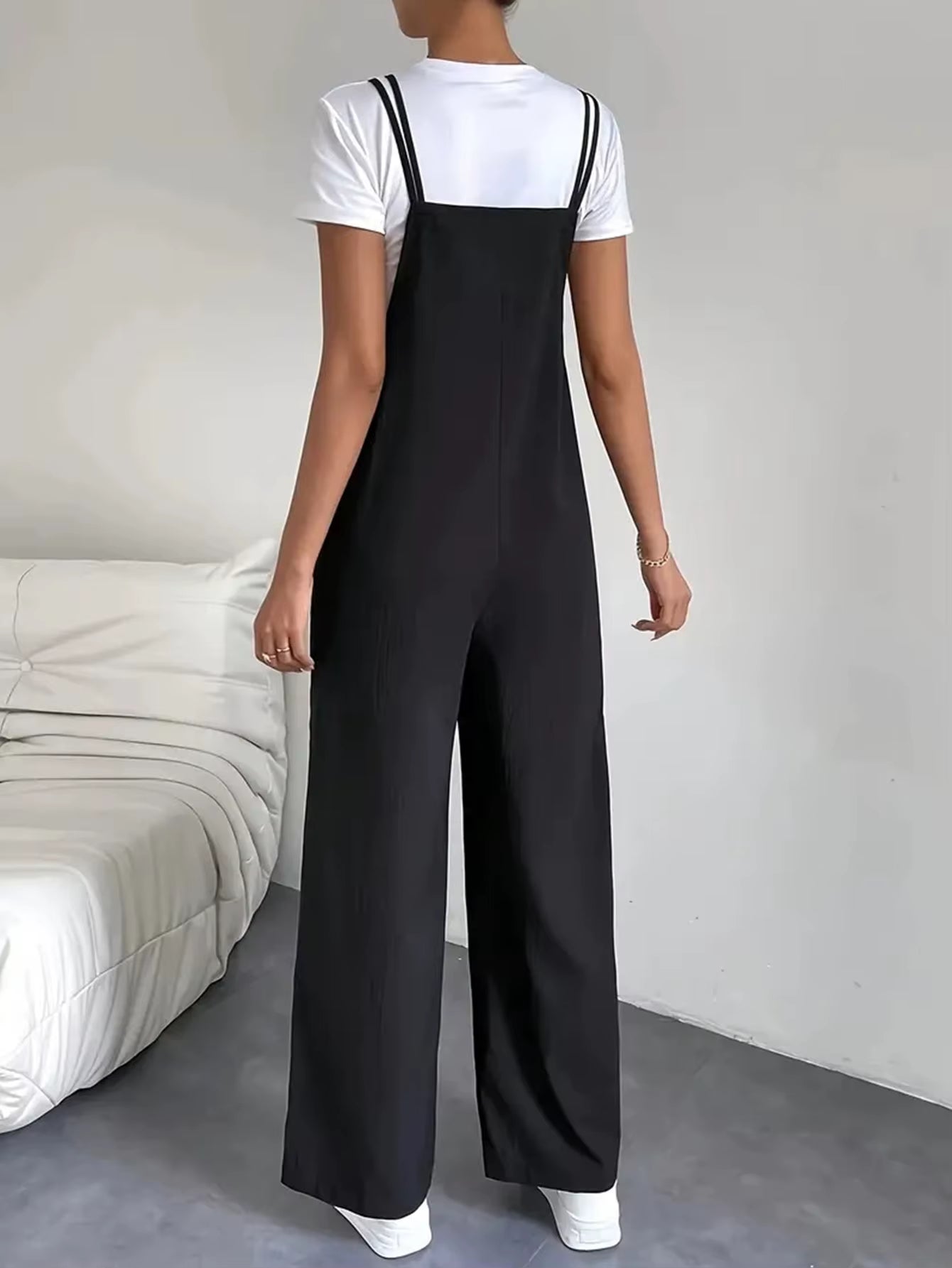 Fashionable Temperament, Casual Camisole Jumpsuit, Women'S Pocket Decoration, Wide Leg Straight Leg Jumpsuit, Jumpsuit Set