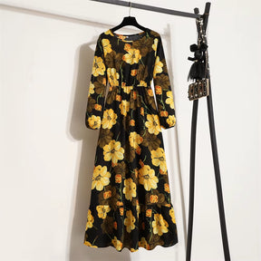 Spring Summer Women Maxi Dresses Casual Full Sleeve Floral Printed O-Neck Woman Bohe Beach Party Long Dress Mujer Vestidos