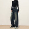 Women'S Harajuku Style Loose Wide Leg Jeans Pants Autumn Winter American Fashion Retro Baggy Straight Loose Denim Trousers