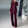 Solid Two Piece Sets for Women Lapel Long Sleeve Tunic Coat High Waist Pant Slimming Sets Female Fashion