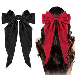 1/2Pcs Elegant Bow Ribbon Hair Clip Women Fashion Solid Bowknot Satin Hairpin Barrettes Girls Ponytail Clip Hair Accessories