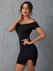 2022 Summer New Solid off the Shoulder Notched Hem Bodycon Dress