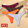 4Pcs/Set Women Cotton Panties Seamless Low Rise Thongs V-Waist Solid Color Breathable Underwear Female Soft Lingerie Intimates