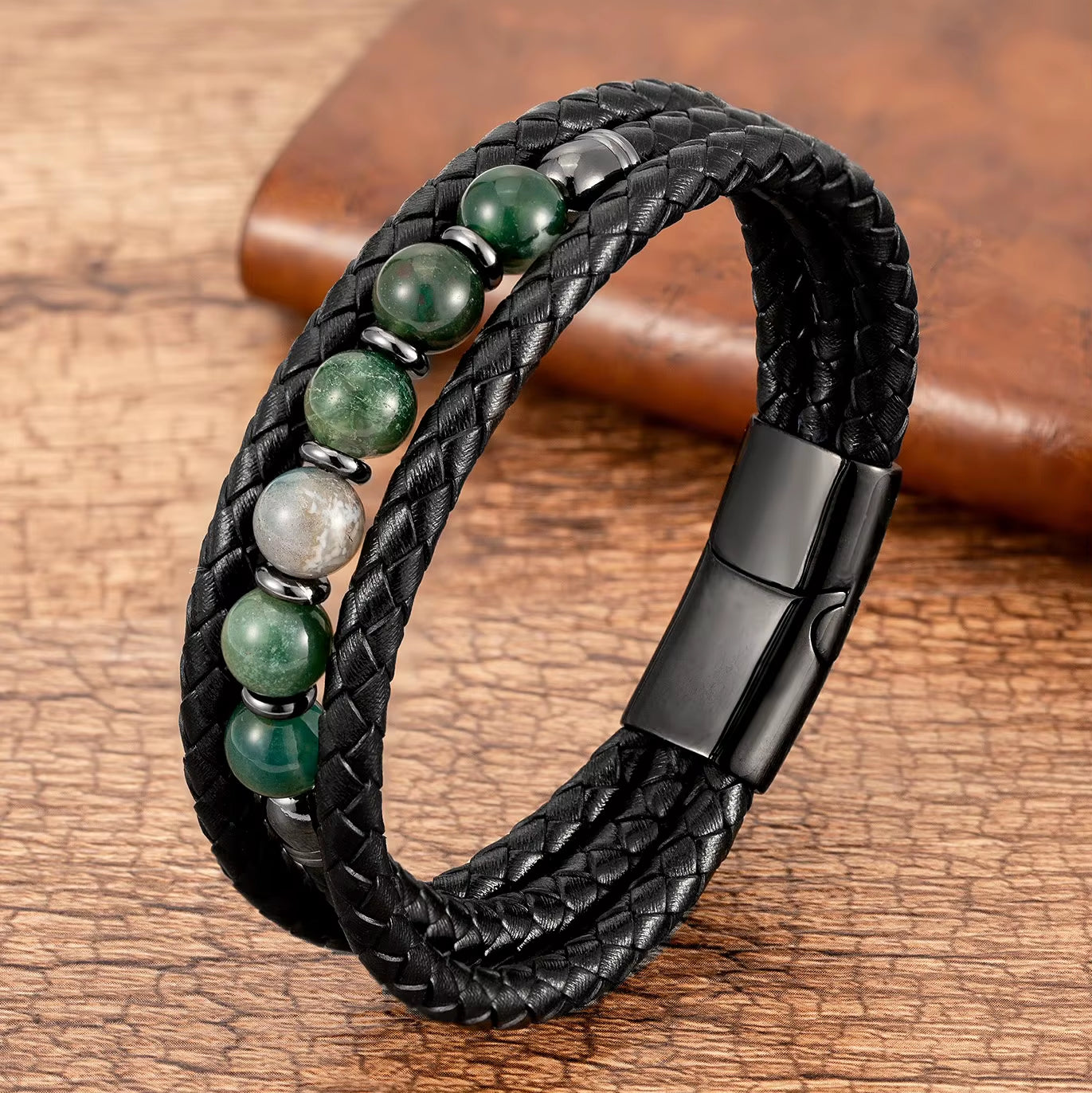 2021 Trendy Multilayer Leather Bracelets Men Jewelry 9 Style round Stone 8Mm Beaded Bracelets for Male Women Valentine Day Gifts