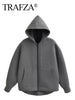 Winter New Women'S Zipper Hoodie Coat High Street Double Pockets Jakcet Oversize Loose Sweatshirts Outerwear Top