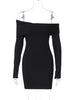 Black Slash Neck Long Sleeve Backless Sexy Elegant Slim Mini Prom Dress Winter Famale Clothes Evening Party Festival