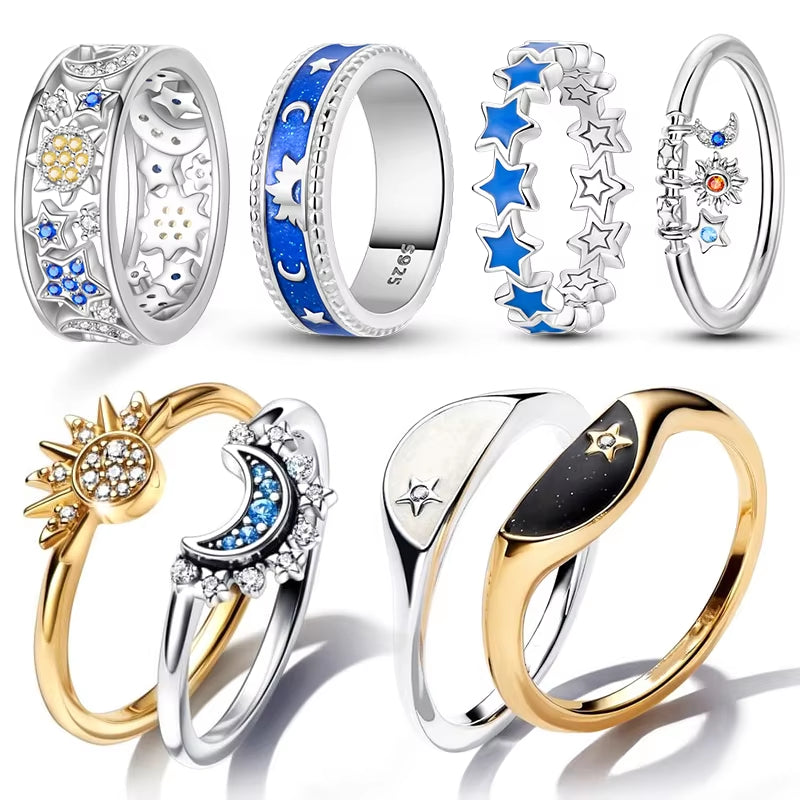 2024 New in Day & Night Ring Set Women Luxury DIY Jewelry Gift 925 Sterling Silver Celestial Sun & Moon Ring Set Hot Sale