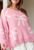 Pearl Detail Bow Round Neck Long Sleeve Sweater