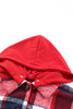 Red Printed Plus Size Plaid Button up Hooded Jacket