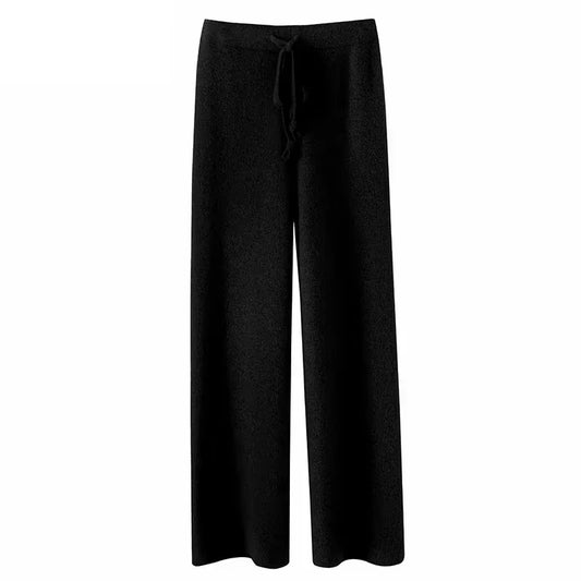 Autumn and Winter New High-Waisted Loose Wool Knitted Wide-Leg Trousers for Women to Wear Straight Leg Wide-Leg Moped Trousers