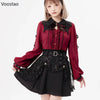 Harajuku Gothic Lolita Shirt Japanese Y2K Aesthetic Bow Lace Hollow Out Bat Collar Long Sleeve Blouse Women Elegant Clothes Tops