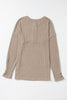 Rose Tan Rib Textured Henley Knit Top