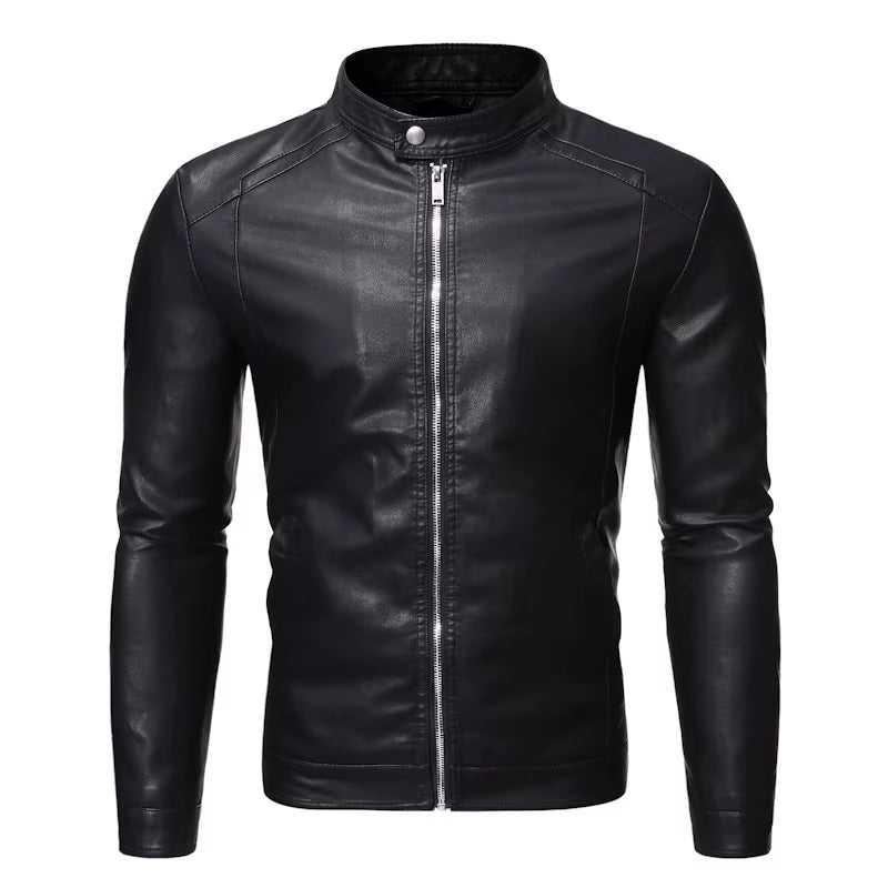 Men'S Standing Collar Leather Jacket Autumn Oversized Slim Motorcycle Cycling Suit Winter Thickened PU Leather Work Clothes