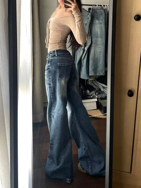 Y2K Vintage Baggy Wide Leg Jeans for Women Washed Casual High Waist Loose Denim Pants Streetwear Korean Flared Trousers