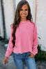 Bonbon Solid Color Corded Textured Long Sleeve Top