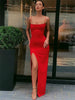 Women Summer Sexy Bodycon Dress Lady Sexy Spaghetti Strap Sleeve Split Solid Color Sheath Dress Vestidos