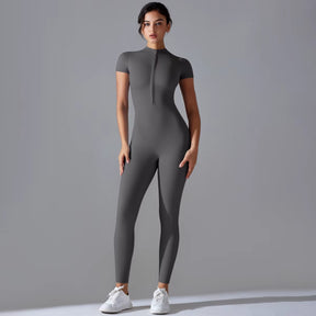 Yoga Set Women'S Jumpsuits One-Piece Suit Zipper Short Sleeve Gym Push up Workout Clothes Fitness Bodysuit Sportswear Tracksuit