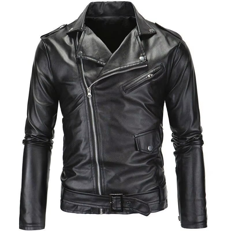 2023 Spring Autumn Plush New Leisure Fashion Men Leather Coat Slimming Coat Motorcycle Men Wear