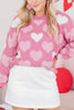 Pearl Trim Heart Round Neck Long Sleeve Sweater