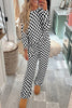 Beige Checkered Print Long Sleeve Top and Pants Lounge Set