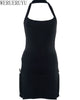 Black Backless Hollow Out Halter Dress Woman Aesthetic Clothing Elegant Fashion Summer Evening Bodycon Mini Dresses for Womens