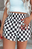 Black Checkered Print High Waist Casual Shorts