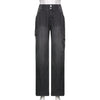 New Street High Waist Straight Leg Casual Jeans with Irregular Pockets Work Clothes Floor Towers Dad'S Pants