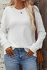 White Round Neck Drop Shoulder Textured Knit Top