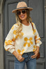 Angel Wings Floral Print Round Neck Dropped Shoulder Pullover Sweater