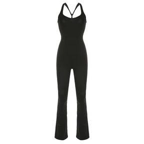 Women Sexy Jumpsuits Hollow Out Backless Sleeveless Solid Rompers Casual Bodycon Streetwear Sporty Overall Black Summer