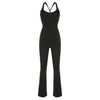 Women Sexy Jumpsuits Hollow Out Backless Sleeveless Solid Rompers Casual Bodycon Streetwear Sporty Overall Black Summer