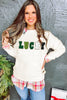 White XOXO Glitter Chenille Cable Knit Pullover Sweatshirt