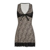 Leopard Lace Trim V-Neck Women Short Dresses Slim Sexy Gyaru High Fashion Bow Lace up Camisole Dresses