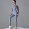 Yoga Set Women'S Jumpsuits One-Piece Suit Zipper Short Sleeve Gym Push up Workout Clothes Fitness Bodysuit Sportswear Tracksuit