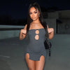 Y2K Sexy Mini Dress Women Summer Hottie Hollow Out Strapless Solid Color Pullover Dresses Streetwear 2024 Women Clothes