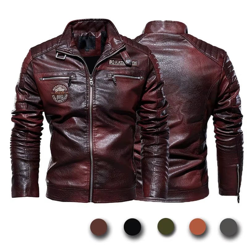 New Men'S Leather Jackets Autumn and Winter Casual Motorcycle Slim PU Jacket Biker Leather High Quality Fashion Warm Overcoat