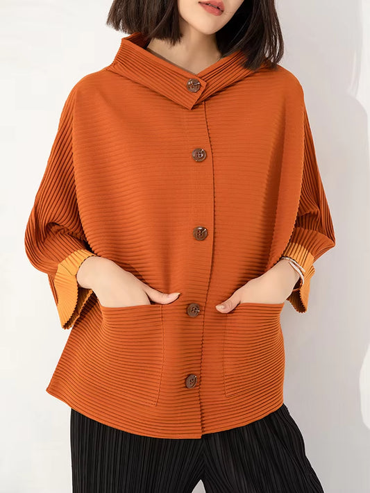 Casual Pleated Solid Color Shirt Women Long Sleeves Single Breasted Loose Tops Versatile 2025 Spring New 2AA3707