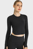 Millennia Side Slit Long Sleeve Round Neck Crop Top