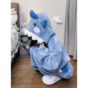 Cartoon Cute Shark Women'S Hooded Sleepwear Pijama Jumpsuit Female Set Cute Christmas Party Loungewear