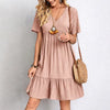 Summer Solid Dress Women Casual Bohemian V Neck Short Sleeve Ruffles Loose a Line Mini Dress Elegant Beach Party Vestidos Street