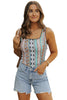 Green Western Geo Printed Square Neck Tank Top