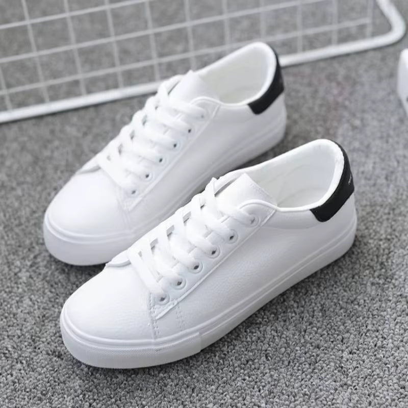 Fashion Women'S Vulcanize Shoes 2024 New in Casual Classic Solid Color PU Leather Shoes Woman Casual White Shoes Sneakers