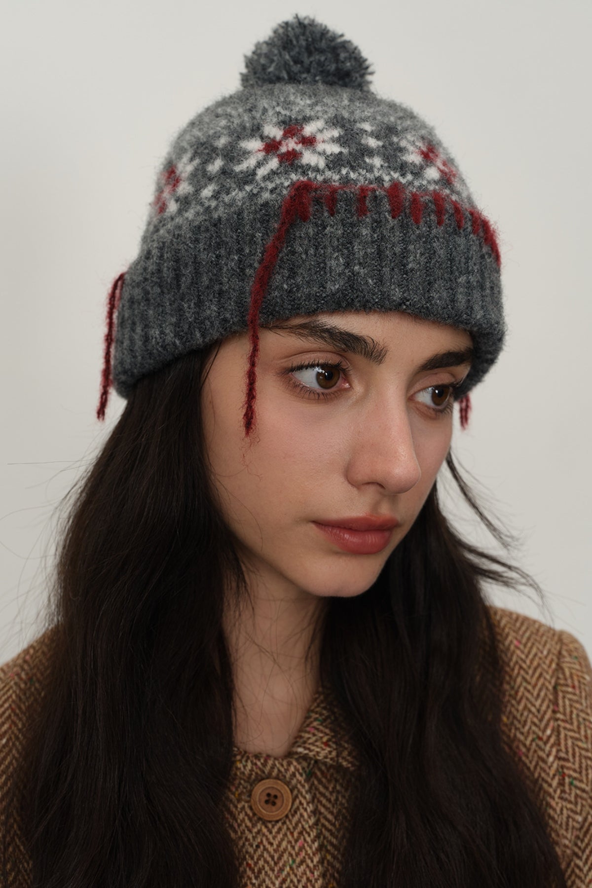 Seam Trim Geometric Knit Hat