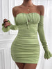 Sexy Ruffle Short Club Dress Ladies 2025 Autumn Green Bodycon Dresses for Women Party Tight Mini Dress Clubwear