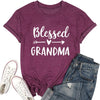 Blessed Grandma Shirt Funny Cute Graphic Tees Women Letter Print T-Shirt Casual Short Sleeve Tops