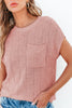 Bright Pink Lattice Textured Knit Short Sleeve Sweater