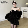 Winter Sister Party Dignified Intellectual Elegant Mature Beautiful Gentle Sweet Women'S Black Irregular Halter Dress