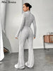 Street Knitted Pullover Trousers Suit Women Slim Half High Collar Full Sleeve Tops Solid Pants 2025 Spring New Lady Sport Outfit