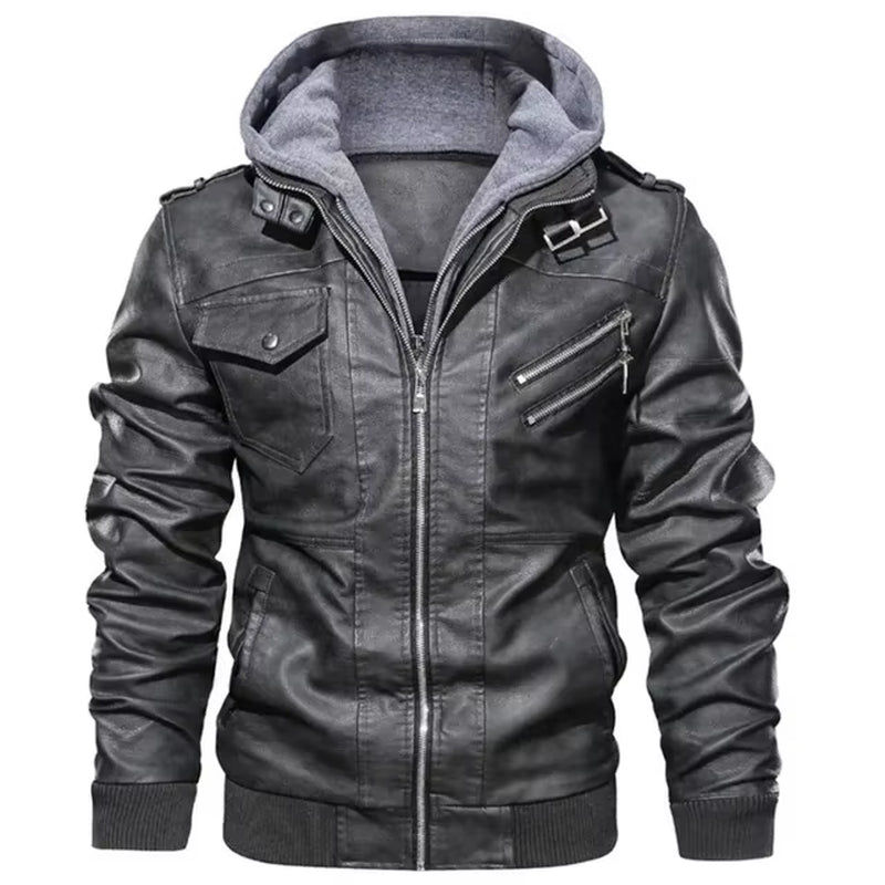 Hooded Zipper Motorcycle Leather Jacket Men Brand Military PU Leather Jackets Autumn Coat plus Size S-5XL Dropshipping 2024